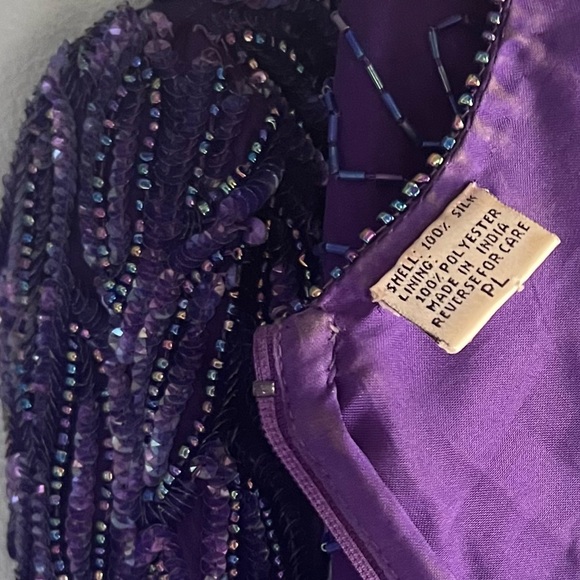Laurence Kazar Vintage Sequin and Beaded Dress Purple Petite Large - Picture 7 of 7
